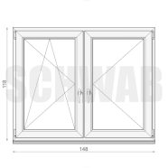 150x120 cm kétszárnyú tokosztott bny/bny műanyag ablak